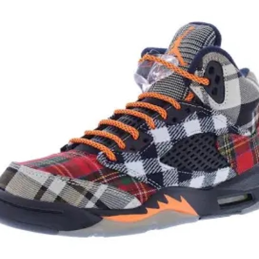 Nike Air Jordon Plaid High-Top Sneakers with Orange Accents